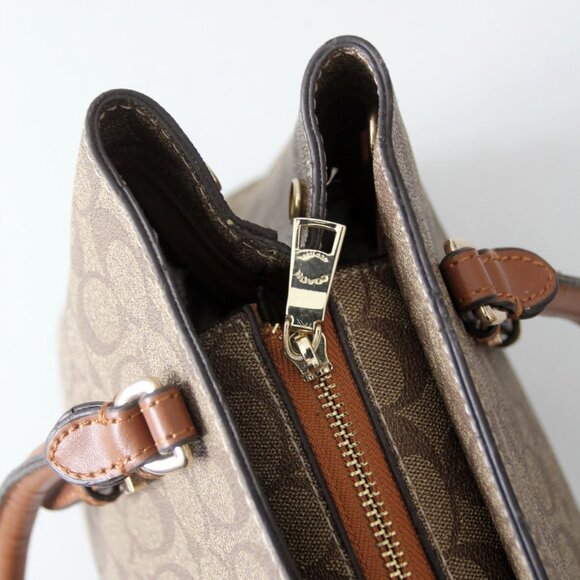 Coach Signature Coated Canvas Satchel Bag with Leather Handles - Picture 12 of 16